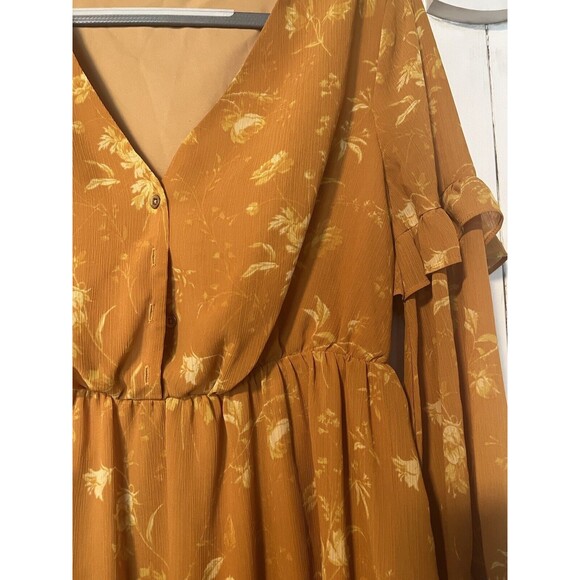 Madewell Ruffle-Sleeve Button-Front Dress in Golden Tonal Botanical Size 4 - Picture 4 of 4